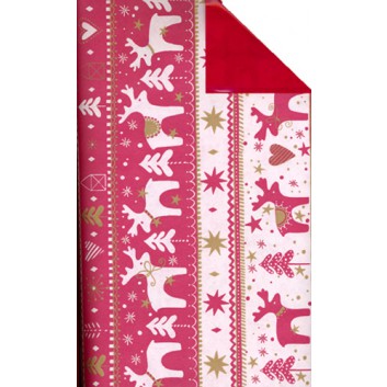  Weihnachts-Geschenkpapier, Großrolle; 50 cm x 250 m / 70 cm x 250 m; Rentiere; rot auf weiss, Rückseite: uni-rot; 85030 