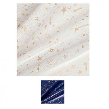  Weihnachts-Geschenkpapier, Großrolle; 50 cm x 250 m / 70 cm x 250 m; Kometen & Sterne; weiß / nachtblau; Geschenkpapier, weiß glatt 