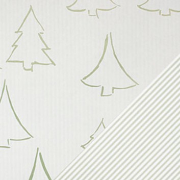  Weihnachts-Geschenkpapier, Großrolle; 50 cm / 70 cm x 250 m, Secare-Rolle; Forest: Tanne groß, modern + Streifen; oliv-weiß - Rückseite: oliv-weiß 