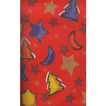  Weihnachts-Geschenkpapier, Großrolle; 70 cm x 250 m; Sterne, Mond; rot; 49765; Geschenkpapier, gestrichen-glatt 