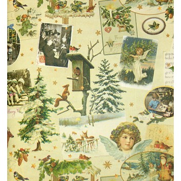  Weihnachts-Geschenkpapier, Großrolle; 50 cm x 250 m / 70 cm x 250 m; Sterzing: Nostalgie-Bilder; creme-grün-braun; 49308; Eco natur 100% Recycling 