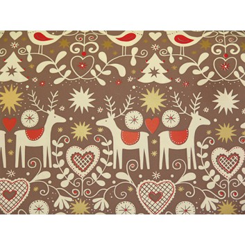 Weihnachts-Geschenkpapier, Großrolle; 50 cm x 250 m / 70 cm x 250 m; Halling: Landhaus - Rentier, Herzen; taupe-creme-rot; 59192 