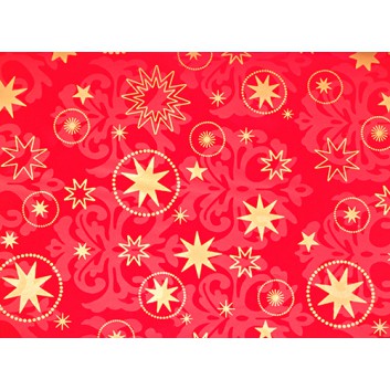  Weihnachts-Geschenkpapier, Großrolle; 50 cm x 250 m / 70 cm x 250 m; Esbjerg: Sterne + Kreise; rot-gold; 59662 