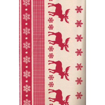  Weihnachts-Geschenkpapier, Großrolle; 50 cm x 250 m / 70 cm x 250 m; Hirsche; rot; 39965; Kraftpapier, weiss-enggerippt 
