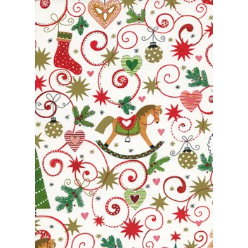  Weihnachts-Geschenkpapier, Großrolle; 50 cm x 250 m / 70 cm x 250 m; Rapperswill: Schaukelpferd & Co.  verspi; creme-bunt; 49266 