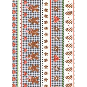  Weihnachts-Geschenkpapier, Großrolle; 50 cm x 250 m / 70 cm x 250 m; Sestriere: Lebkuchen und Herzen; creme-braun-rot-grün-schwarz; 49273 