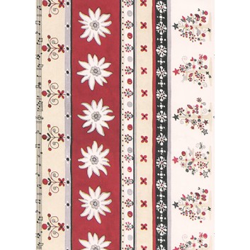  Weihnachts-Geschenkpapier, Großrolle; 50 cm x 250 m / 70 cm x 250 m; Klagenfurt: Edelweiß, Noten uvm.; creme-bordeaux-schwarz; 49295 