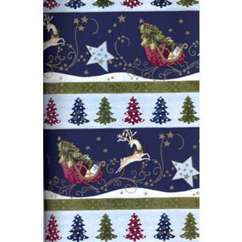  Weihnachts-Geschenkpapier, Großrolle; 50 cm x 250 m / 70 cm x 250 m; Rentierschlitten; blau; 49630; Kraftpapier, gestrichen-glatt 