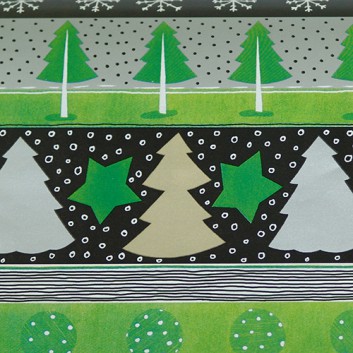  Weihnachts-Geschenkpapier, Großrolle; 50 cm x 250 m / 70 cm x 250 m; Tirol: Tannen und Sterne; grün-silber-schwarz; 49634 