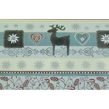  Weihnachts-Geschenkpapier, Großrolle; 50 cm x 250 m / 70 cm x 250 m; Kitzbühel: Rentier,Edelweiß-Landhausstil; creme-grau-braun; 49640 