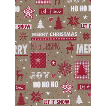  Weihnachts-Geschenkpapier, Großrolle; 50 cm x 250 m / 70 cm x 250 m; Idaho: Rehe, Tannen, engl.Text; braun-rot-weiß; 49649 