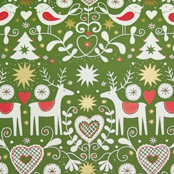  Weihnachts-Geschenkpapier, Großrolle; 50 cm x 250 m / 70 cm x 250 m; Halling: Rentiere / Landhausstil-Tracht; rot-gold-weiß auf olivgrün; 59193 