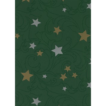  Weihnachts-Geschenkpapier, Großrolle; 50 cm x 250 m / 70 cm x 250 m; Bormio: Sterne; dunkelgrün-gold-silber; 59667 