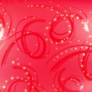  Weihnachts-Geschenkpapier, Großrolle; 50 cm x 250 m / 70 cm x 250 m; Corviglia: Linien und Sterne; Goldsternchen auf rot; 59695 