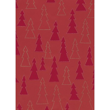  Weihnachts-Geschenkpapier, Großrolle; 50 cm x 250 m / 70 cm x 250 m; Bernau: Tannen; rot mit gold und silber; 59705 
