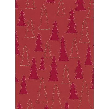 Weihnachts-Geschenkpapier, Großrolle; 50 cm x 250 m / 70 cm x 250 m; Bernau: Tannen; rot mit gold und silber; 59705 