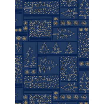  Weihnachts-Geschenkpapier, Großrolle; 50 cm x 250 m / 70 cm x 250 m; Bischofshofen: Tannen; nachtblau-gold; 59710 