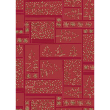  Weihnachts-Geschenkpapier, Großrolle; 50 cm x 250 m / 70 cm x 250 m; Bischofshofen: Tannen; dunkelrot-gold; 59711 