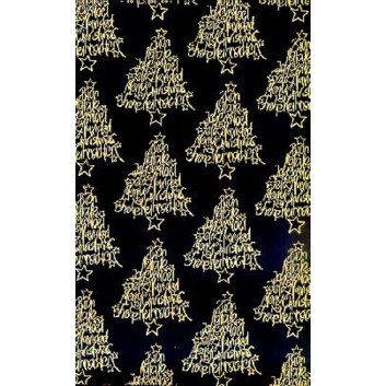  Weihnachts-Geschenkpapier, Großrolle; 50 cm x 250 m / 70 cm x 250 m; Text: Merry Christmas, in Tannenbaumform; schwarz; 59729 