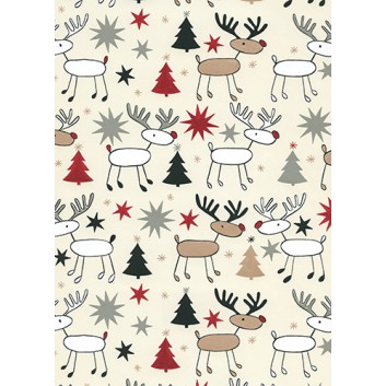  Weihnachts-Geschenkpapier, Großrolle; 50 cm x 250 m / 70 cm x 250 m; Mariazell: Freche Comic-Rentiere; creme-schwarz-rot-braun; 59960 