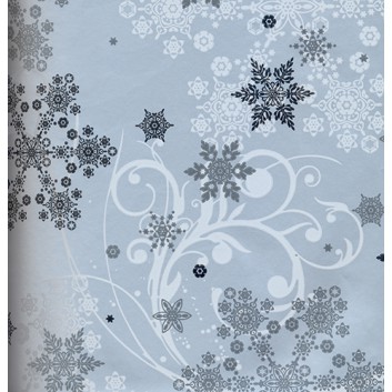  Weihnachts-Geschenkpapier, Großrolle; 50 cm x 250 m / 70 cm x 250 m; Gstaad: Eiskristalle; schwarz-weiß-grau auf silber; 69880 