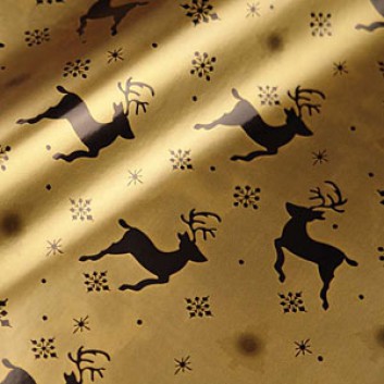  Weihnachts-Geschenkpapier, Großrolle; 50 cm x 250 m / 70 cm x 250 m; Hirsch; schwarz auf gold; 97052; Geschenkpapier, glatt; Secare-Rolle 