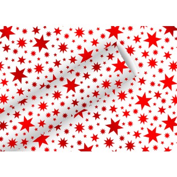  Braun & Company Weihnachts-Geschenkpapier, Deluxe; 70 cm x 1,5 m; Beautiful Stars: Sterne; rot-weiß; 19603; Papier, alubedampft 