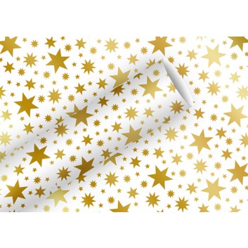  Braun & Company Weihnachts-Geschenkpapier, Deluxe; 70 cm x 1,5 m; Beautiful Stars: Sterne; gold-weiß; 19612; Papier, alubedampft 