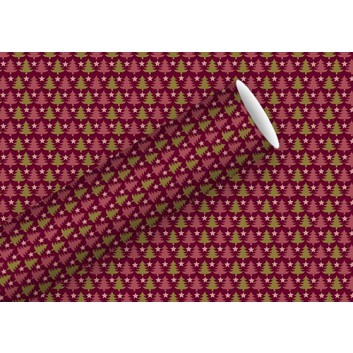  Braun & Company Weihnachts-Geschenkpapier, Deluxe; 70 cm x 2 m; Minitrees: Tannenbäumchen; bordeaux mit rot-gold; 21610; Papier 