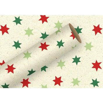  Braun & Company Graspapier-Weihnachtspapier; 70 cm x 2 m; Iceland (Sterne); rot-grün auf natur; 21600; Graspapier; Röllchen; ca. 80 g/qm 