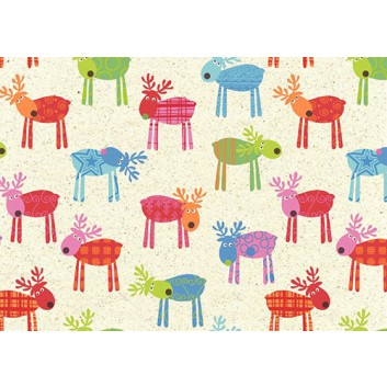  Braun & Company Graspapier-Weihnachtspapier; 70 cm x 1,5 m; Funny Reindeer (Rentiere); bunt auf natur; 23601; Graspapier; Röllchen; ca. 80 g/qm 