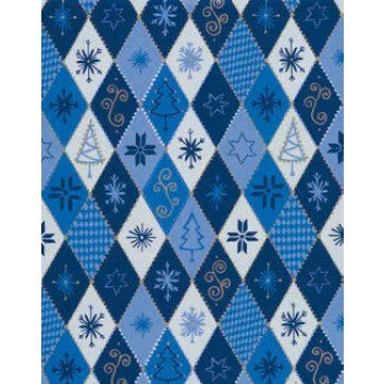  Weihnachts-Geschenkpapier, 50m-Rolle; 50 cm x 50 m; Weihnachtssymbole, Rhomben; blau; # 4A5543; Geschenkpapier, gestrichen-glatt 80 g/qm 