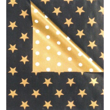  Weihnachts-Geschenkpapier, 50m-Rolle; 50 cm x 50 m; Bicolor: Sterne - Punkte; altgold auf schwarz & weiß auf altgold; # 5834 