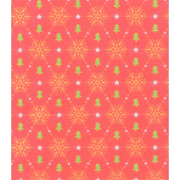  Weihnachts-Geschenkpapier, 50m-Rolle; 50 cm x 50 m; Kristalle & Bäumchen; gold-grün-weiß auf rot; # 88581; Geschenkpapier, gestrichen-glatt 80 g/qm 