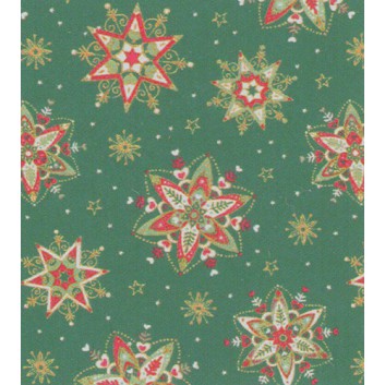  Weihnachts-Geschenkpapier, 50m-Rolle; 50 cm x 50 m; Sterne; grün-rot-weiß auf dunkelgrün; # 88622; Geschenkpapier, gestrichen-glatt 80 g/qm 