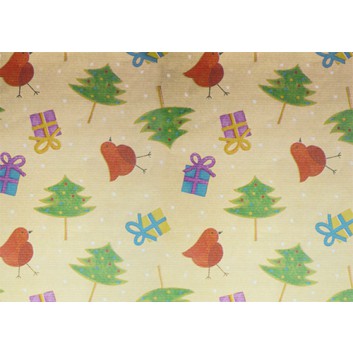  Braun & Company Weihnachts-Geschenkpapier, Kraftpack; 1 x 4 m; Geschenke; bunt auf naturbraun; 4008-1; Kraftpapier braun, enggerippt 