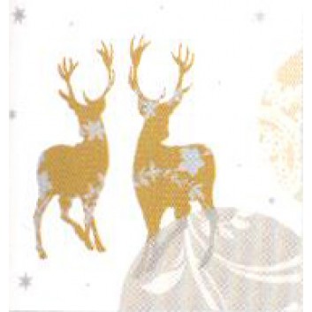 Duni Weihnachts-Servietten; 33 x 33 cm; Rentiere; gold-silber; 163797; 3-lagig; 1/4-Falz (quadratisch); Zelltuch 