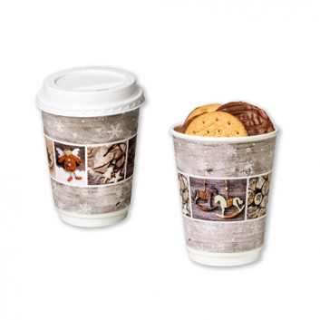  Weihnachts-Kaffeebecher 'TO GO'; 300 ml / 12 oz; Vintage Stars, Fotomotive: Holzdeko; Hartpapier + PE-Innenbeschichtung 