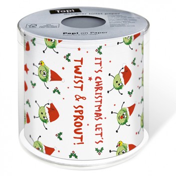  Paper + Design Weihnachts-Design-Klopapier; Twist and Sprout:  Erbsen mit Nikomütze,; 00236; 200 Blatt/Rolle; 3-lagig, Zelltuch 