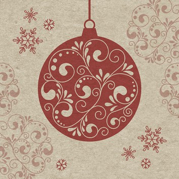  Paper + Design Recycling Weihnachts-Cocktail-Servietten; 25 x 25 cm; Baubles: Kugeln klassisch; rot auf Natural; #193684; 2-lagig 