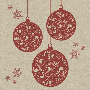  Paper + Design Recycling Weihnachts-Servietten; 33 x 33 cm; Baubles: Kugeln klassisch; rot auf Natural; #193668; 2-lagig; 1/4 Falz (quadratisch) 