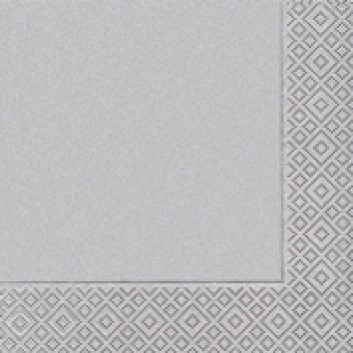  Paper + Design Cocktail-Servietten; 25 x 25 cm; Uni silver; silber; 10086; 3-lagig; 1/4 Falz (quadratisch); Zelltuch 