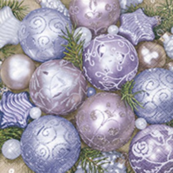  Paper + Design Weihnachts-Cocktail-Servietten; 25 x 25 cm; Purple baubles: Kugeln; lila; 500145; 3-lagig; 1/4 Falz (quadratisch); Zelltuch 