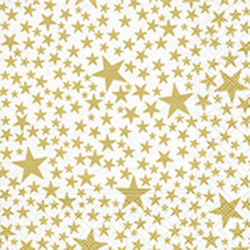  Paper + Design Weihnachts-Cocktail-Servietten; 25 x 25 cm; Starlets: Sterne; gold auf weiß; 500159; 3-lagig; 1/4 Falz (quadratisch); Zelltuch 
