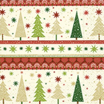  Paper + Design Weihnachts-Cocktail-Servietten; 25 x 25 cm; Simple Xmas trees: Tannenbäume; creme-rot-grün; 500229; 3-lagig; 1/4 Falz (quadratisch) 