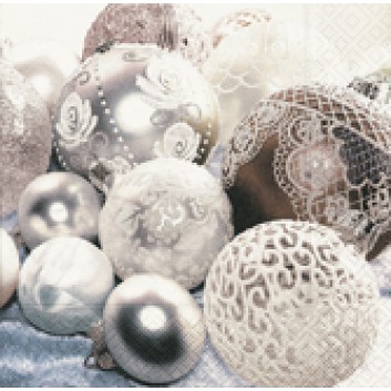  Paper + Design Weihnachts-Cocktail-Servietten; 25 x 25 cm; White balls; silber; 50625; 3-lagig; 1/4 Falz (quadratisch); Zelltuch 