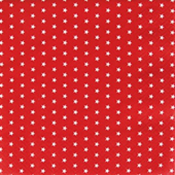 Weihnachts-Cocktail-Servietten; 25 x 25 cm; Mini Stars; rot; 511332; 3-lagig; 1/4 Falz (quadratisch); Zelltuch 
