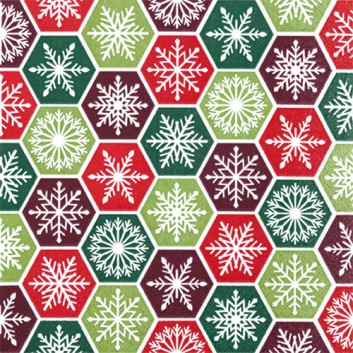  HomeFashion Weihnachts-Cocktail-Servietten; 25 x 25 cm; Snowflake Comb Classic: Eiskristalle; rot-grün; 511835; 3-lagig; 1/4 Falz (quadratisch) 