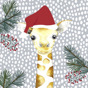  Paper + Design Weihnachts-Servietten; 33 x 33 cm; Giraffe Santa: Giraffe mit Nikomütze; grau-braun-rot-grün; #196129; 3-lagig 