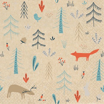  HomeFashion Recycling-Servietten -Eco Line-; 33 x 33 cm; Eco Line: Forest Animals: Fuchs & Co.; orange-blau-braun auf Natur; 242106; 2-lagig 